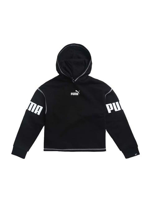 puma kids power black cotton logo print hoodie