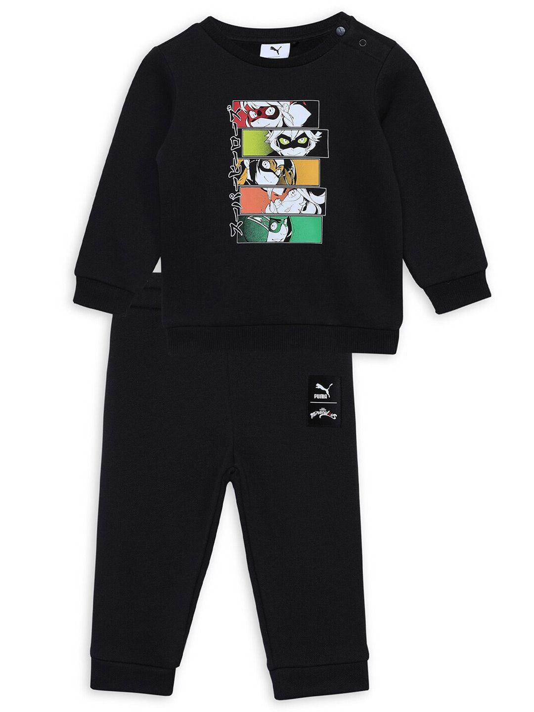 puma kids printed pure cotton sweatshirt with joggers clothing set