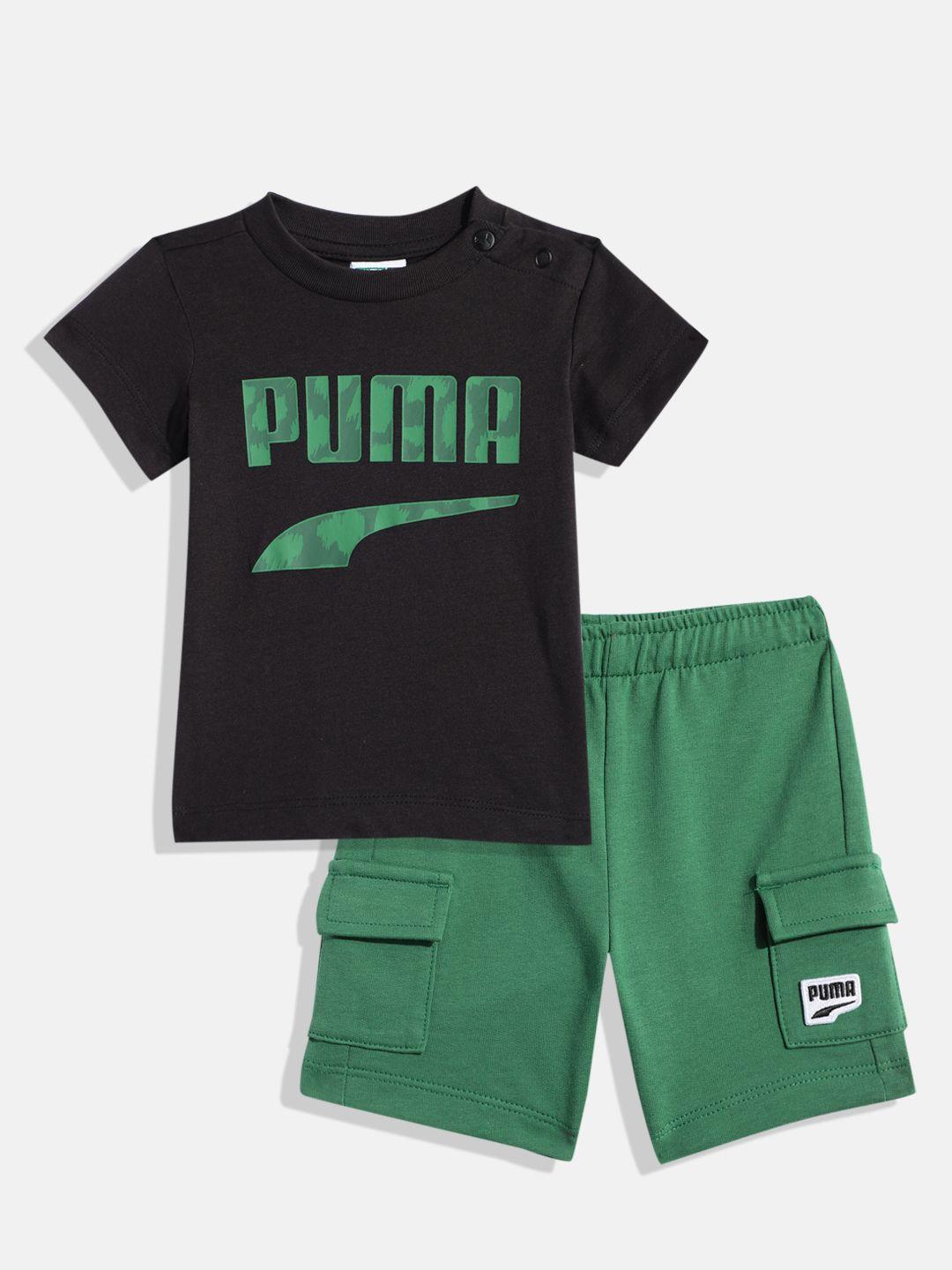 puma kids printed pure cotton t-shirt with shorts