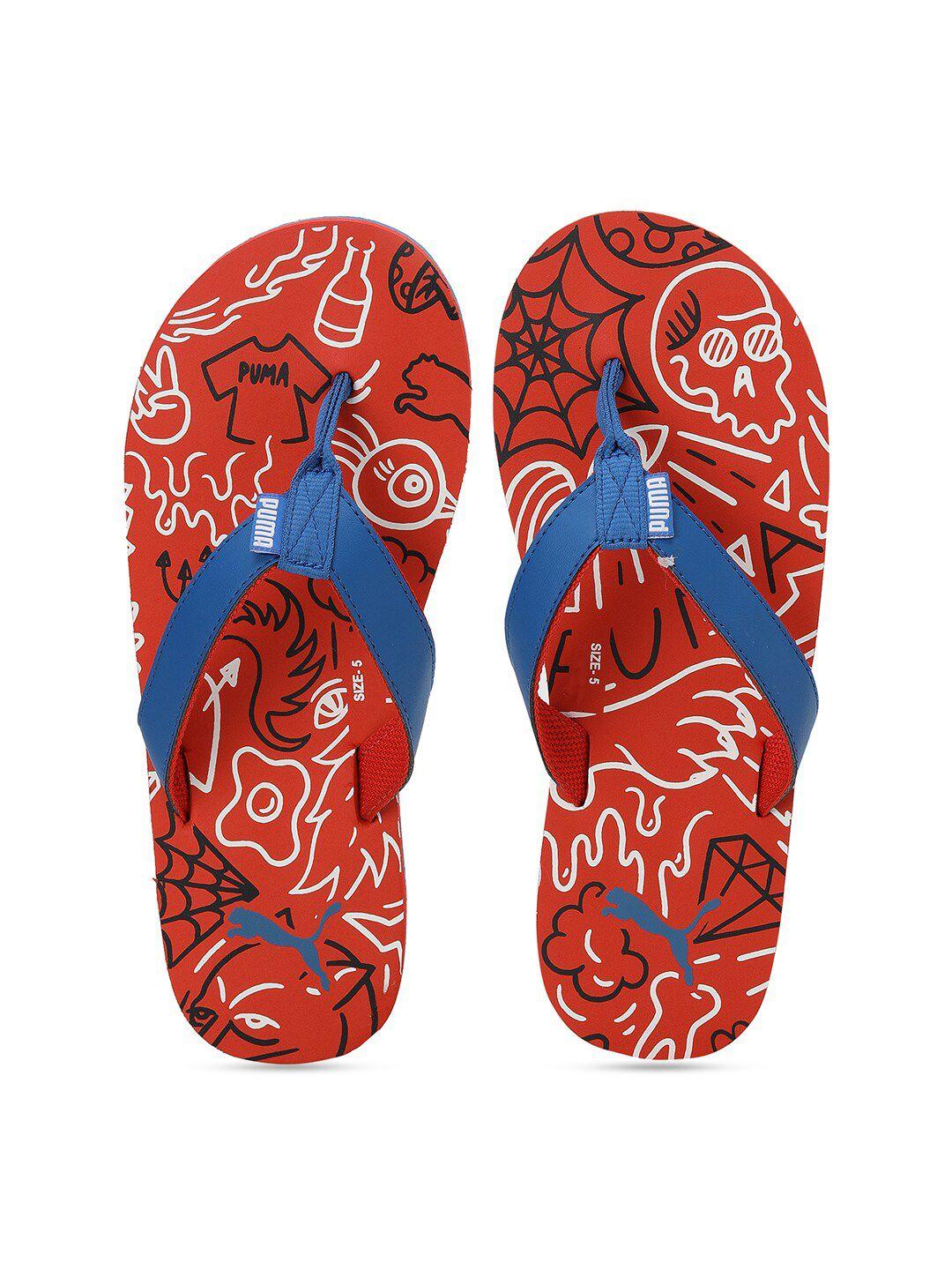 puma kids red & white printed gippy thong flip-flops