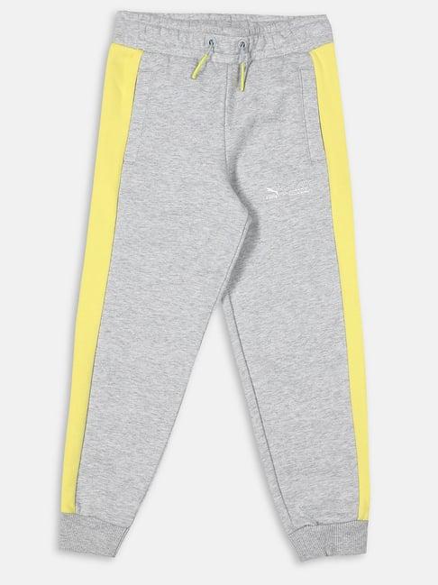 puma kids spongebob t7 grey & yellow cotton logo trackpants