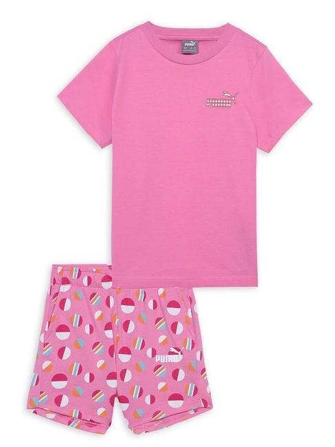 puma kids summer camp fast pink cotton printed t-shirt set