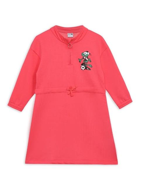 puma kids super blush pink cotton printed full sleeves dress