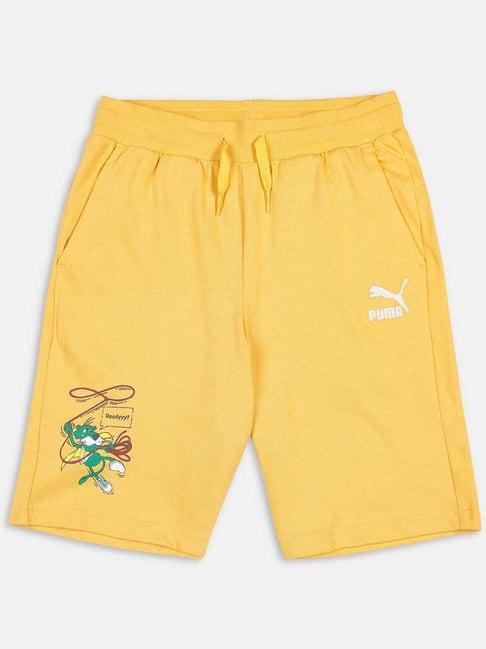 puma kids super mustard seed cotton printed shorts
