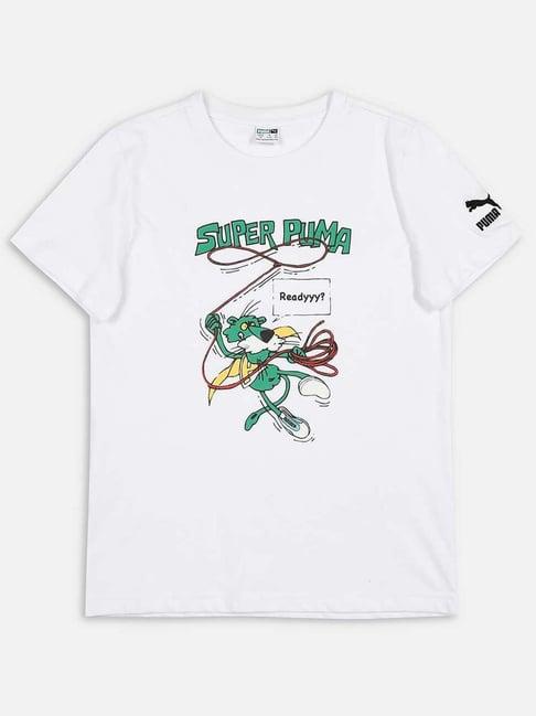 puma kids super white cotton printed t-shirt