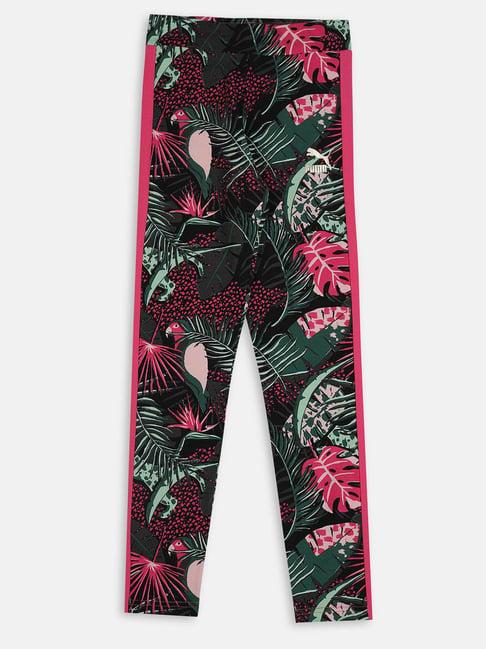 puma kids t7 vacay queen glowing pink & green cotton printed tights