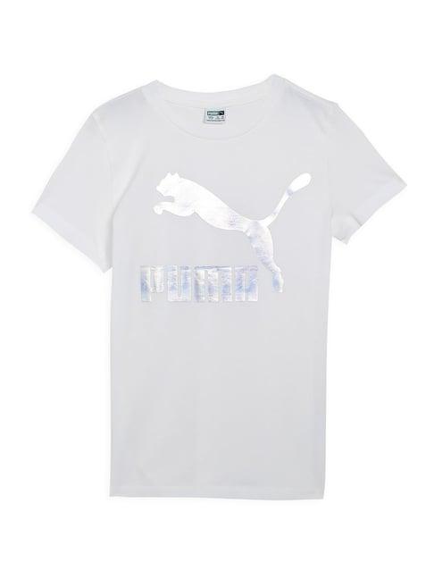 puma kids white logo print t-shirt