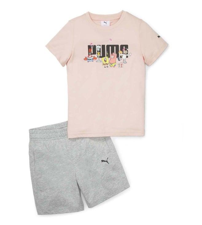 puma kids x spongebob pink logo regular fit t-shirt & shorts