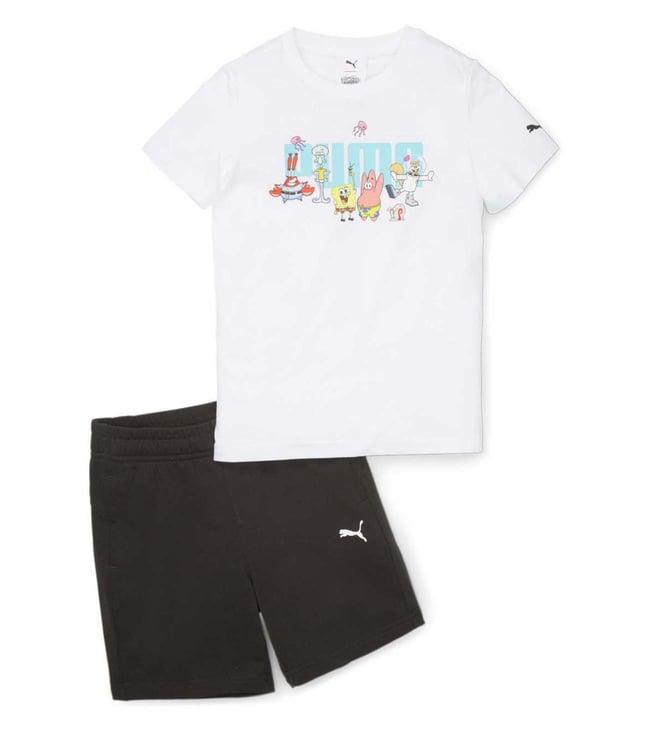 puma kids x spongebob white logo regular fit t-shirt & shorts