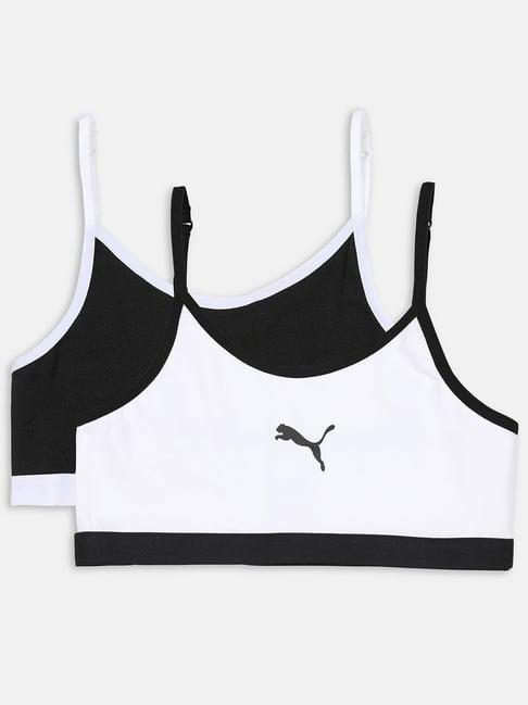 puma kids youth black & white cotton logo beginners bra (pack of 2)