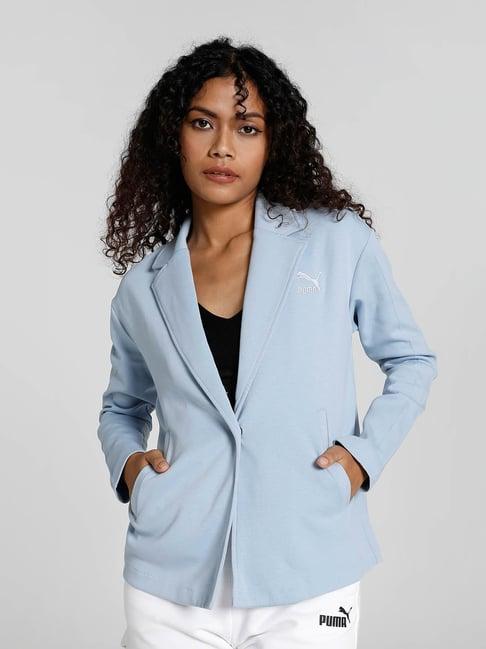 puma light blue cotton logo print blazer