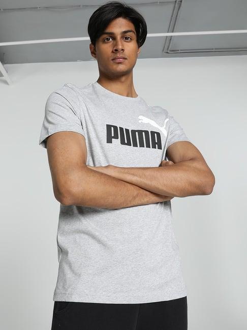 puma light grey heather cotton regular fit printed t-shirt