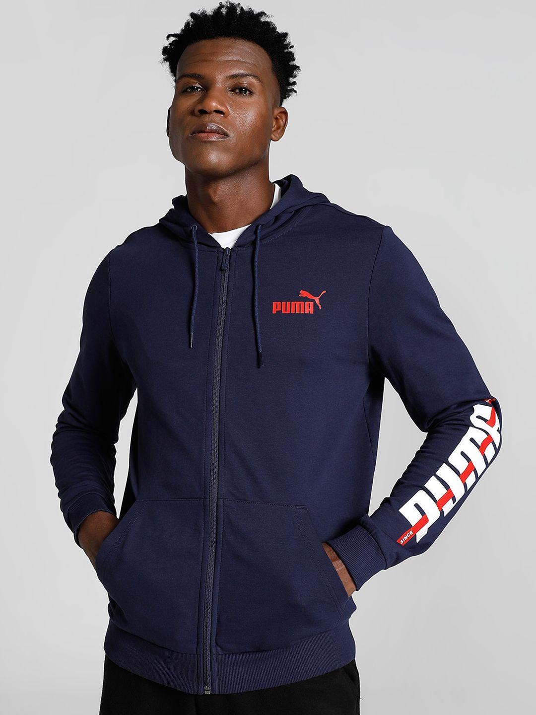 puma logo printed cotton hooded sporty jacket