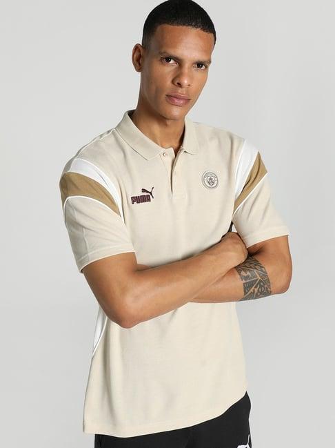 puma manchester city beige cotton relaxed fit self pattern sports polos