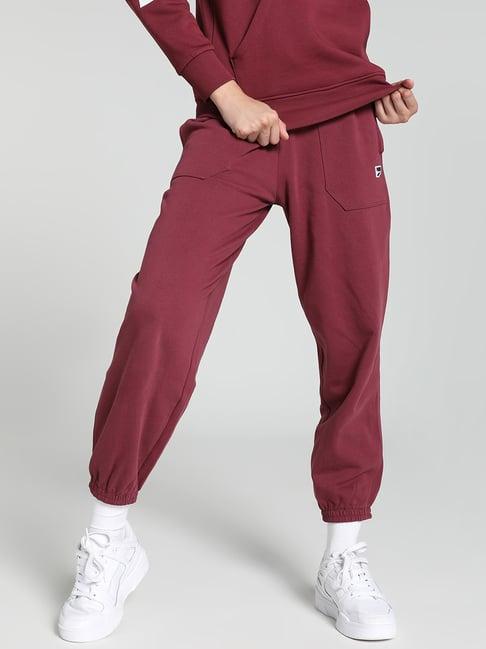 puma maroon cotton joggers