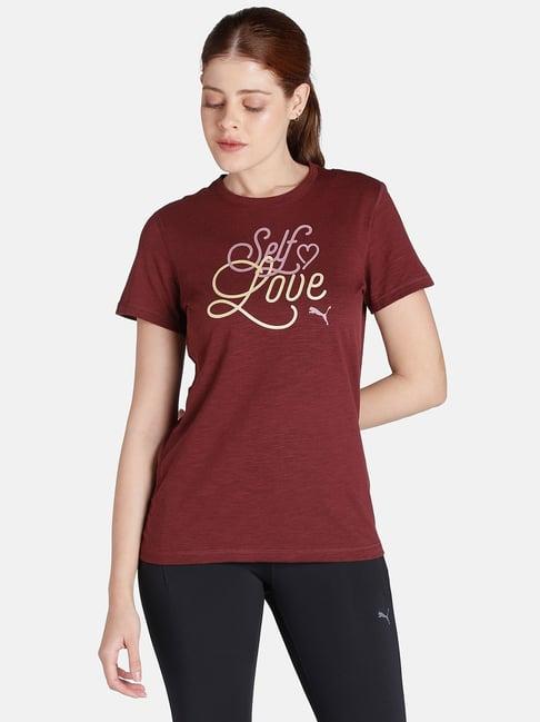 puma maroon graphic print running favorites t-shirt