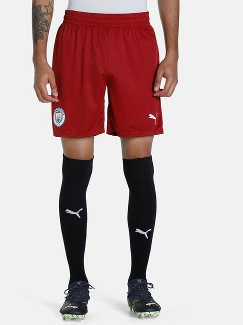 puma mcfc red regular fit striped shorts