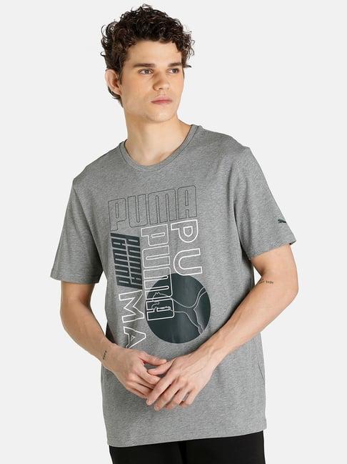 puma medium gray heather regular fit printed t-shirt