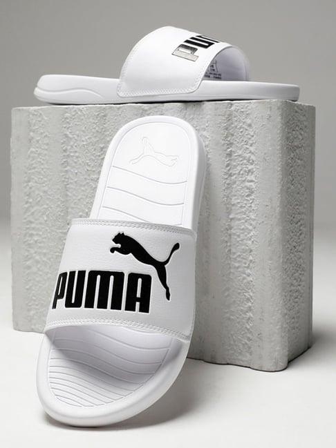 puma men's popcat 20 white slides