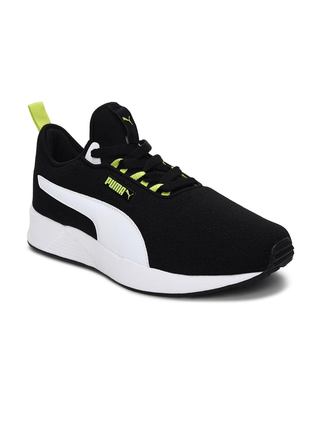 puma men black & fluoresent green colourblocked slip-on sneakers