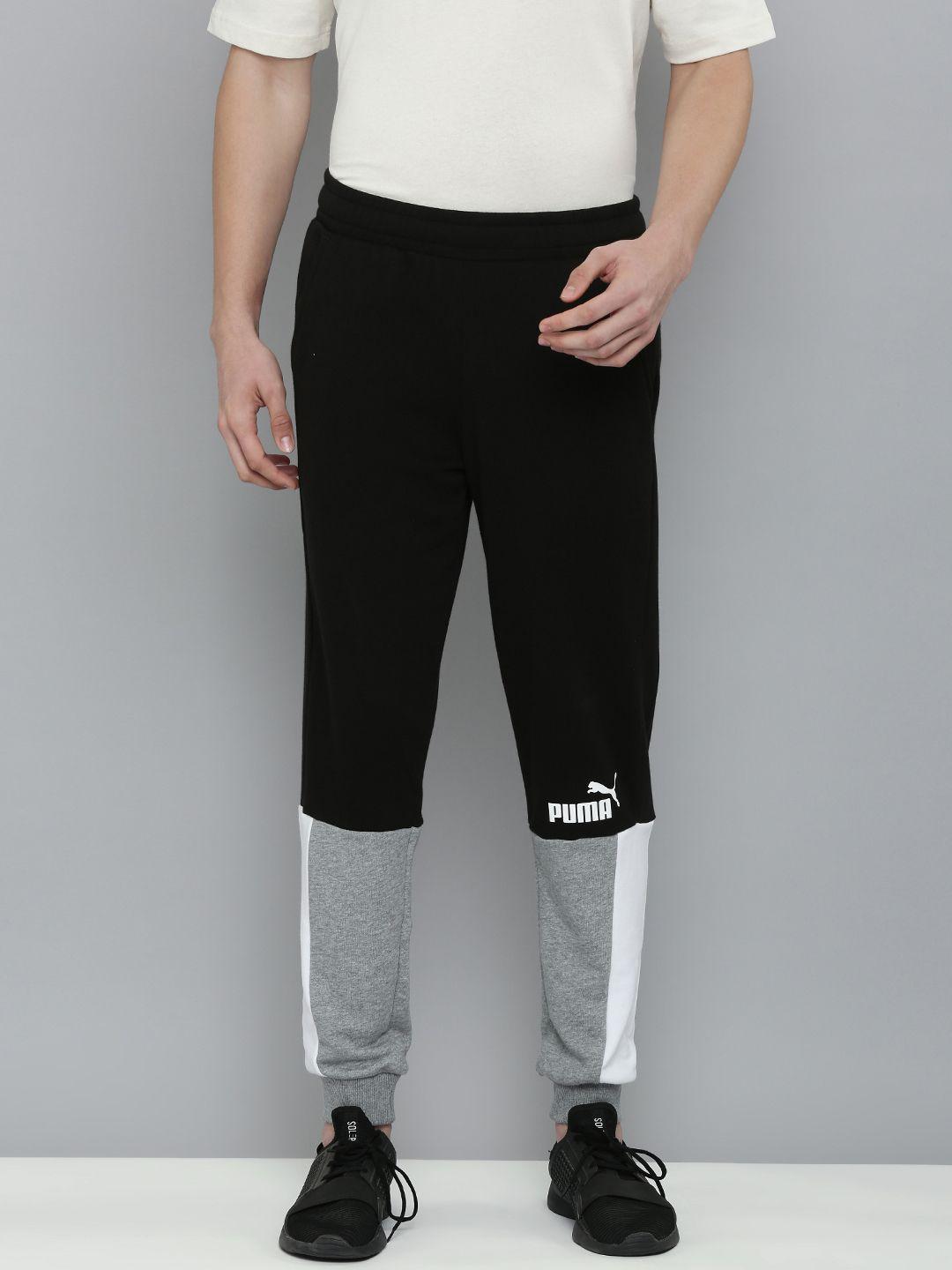 puma men black & grey coloublocked joggers