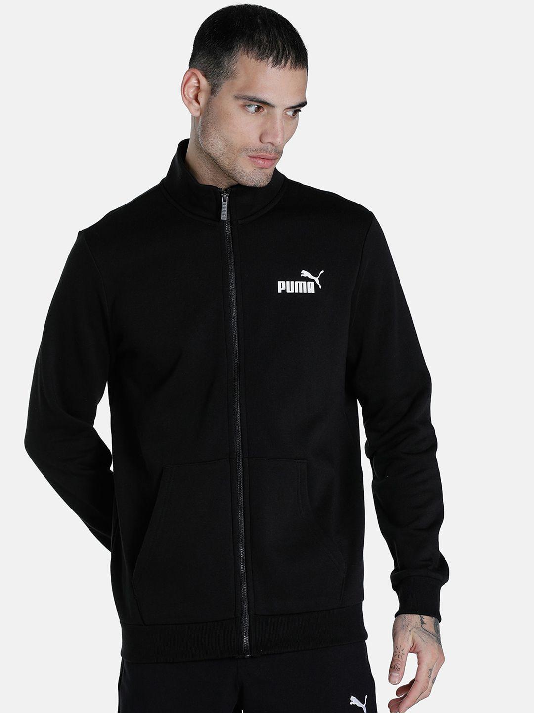 puma men black & white essential regular fit track sporty jacket