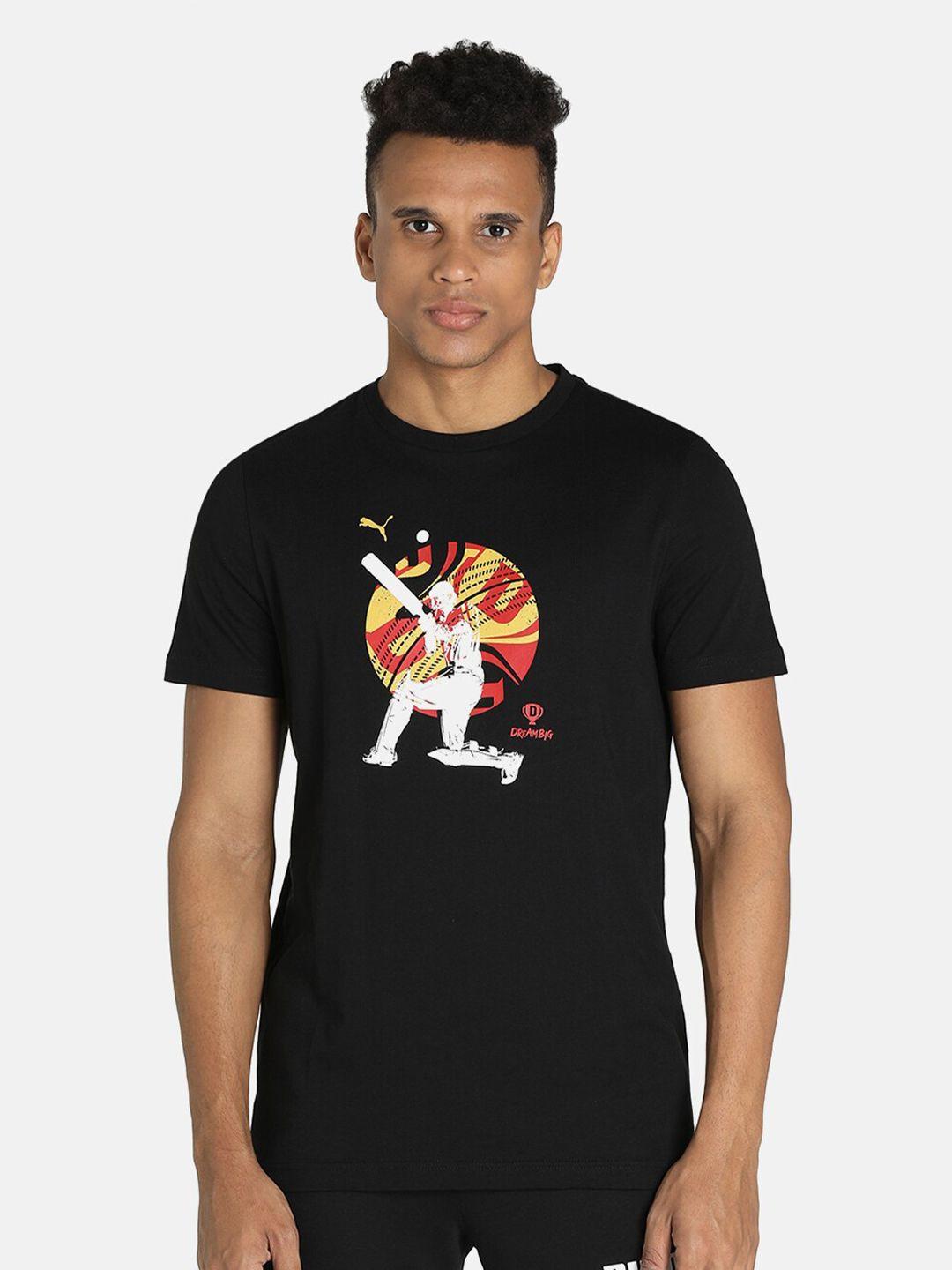 puma men black & white printed slim fit puma x dream11 outdoor t-shirt