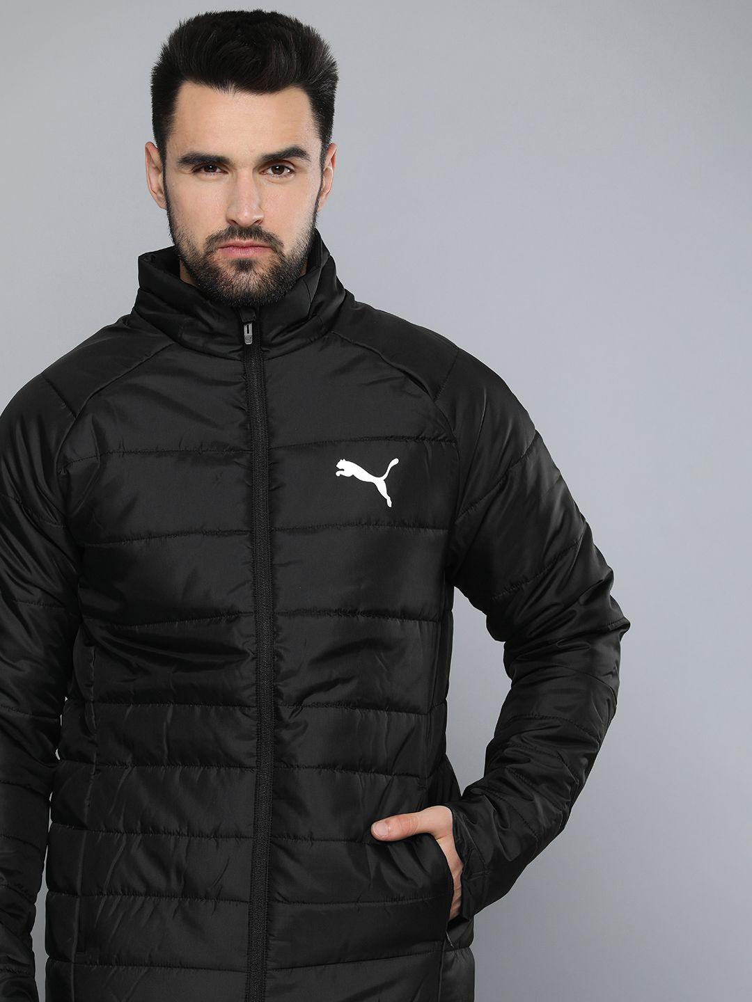 puma men black brand logo printed outdoor padded jacket