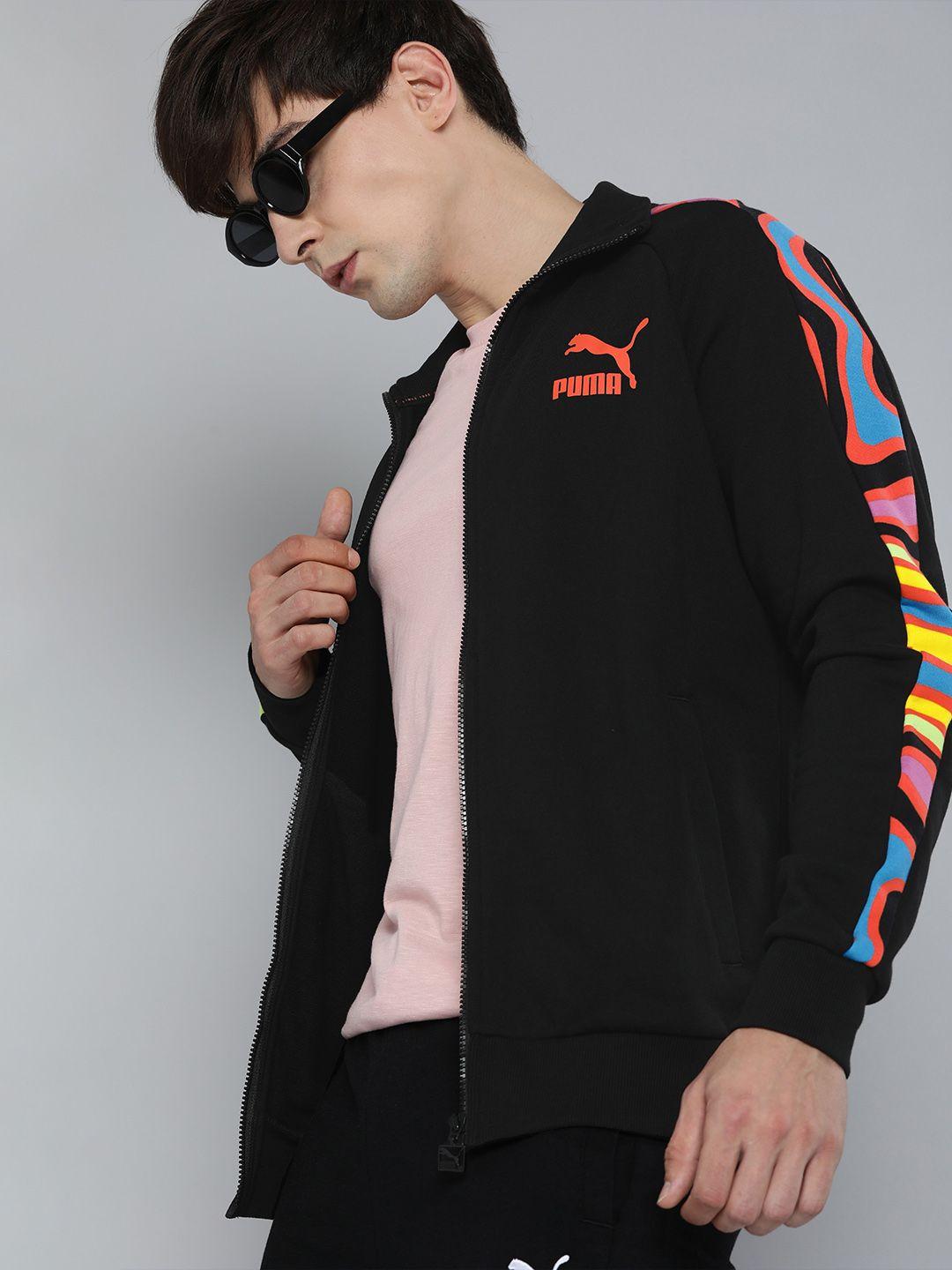 puma men black brand logo printed sporty jacket