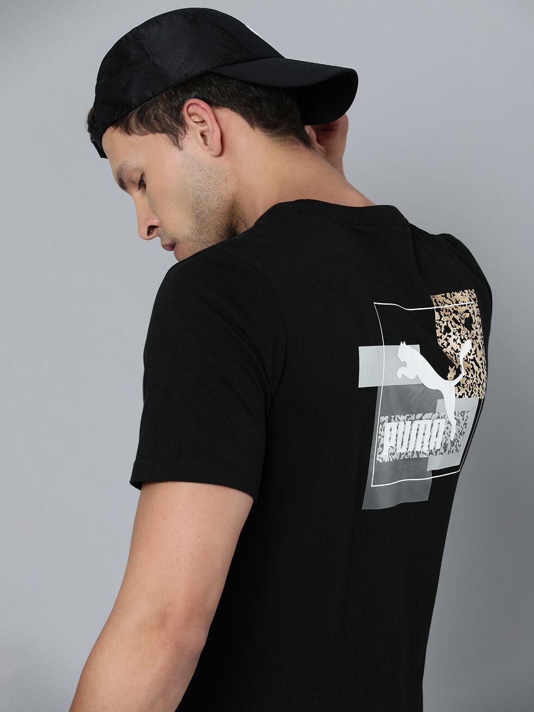 puma men black brand logo pure cotton t-shirt