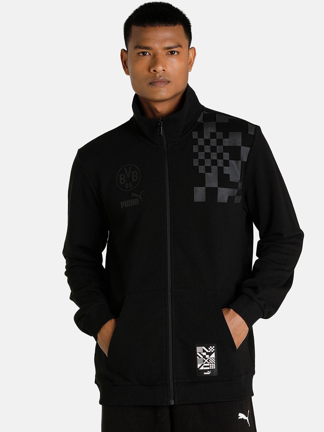 puma men black bvb ftblculture brand logo track sporty jacket