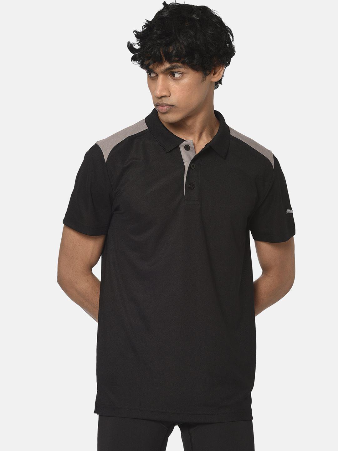 puma men black colourblocked train polo t-shirt