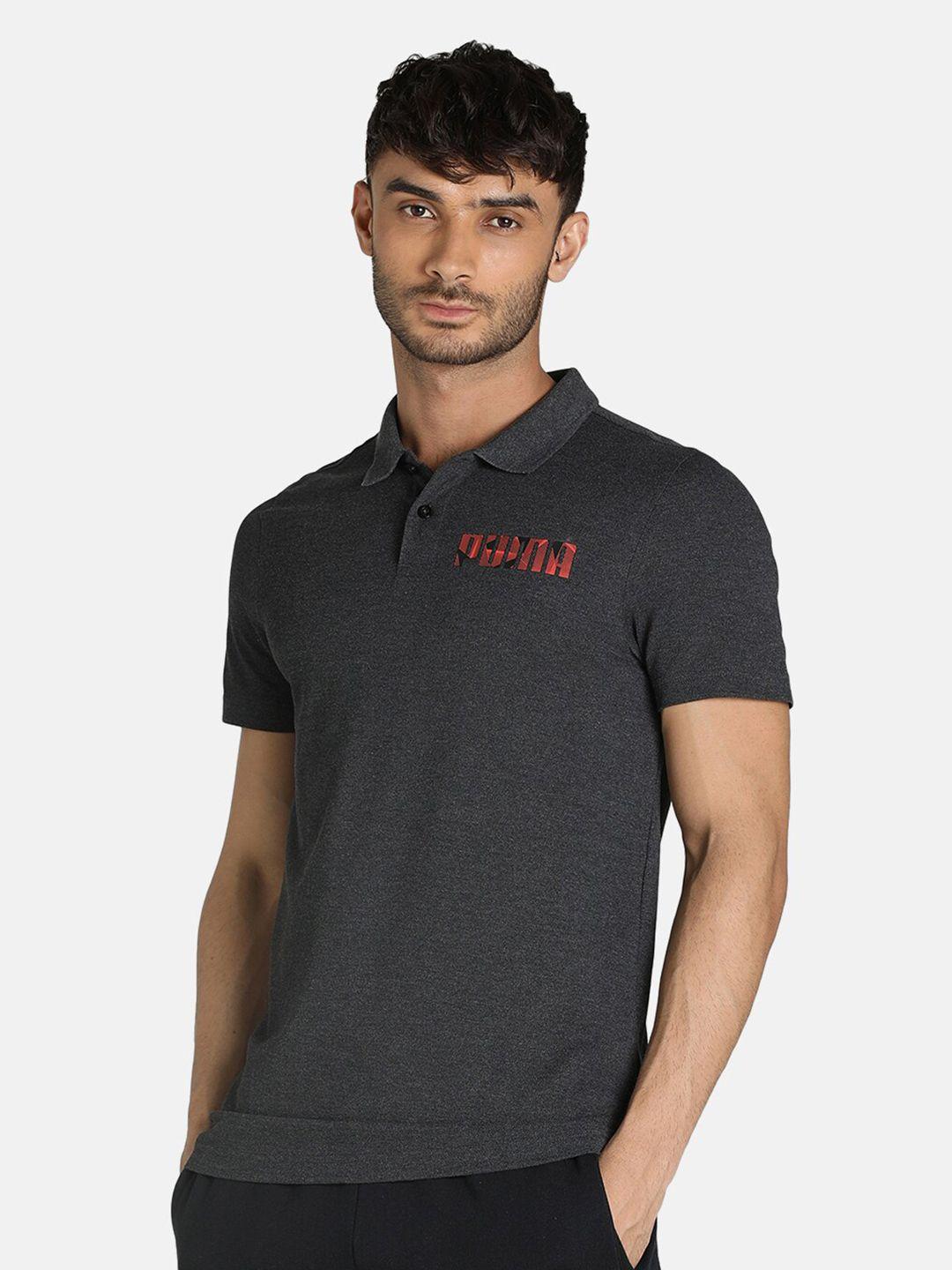 puma men black graphic logo pique cotton t-shirt