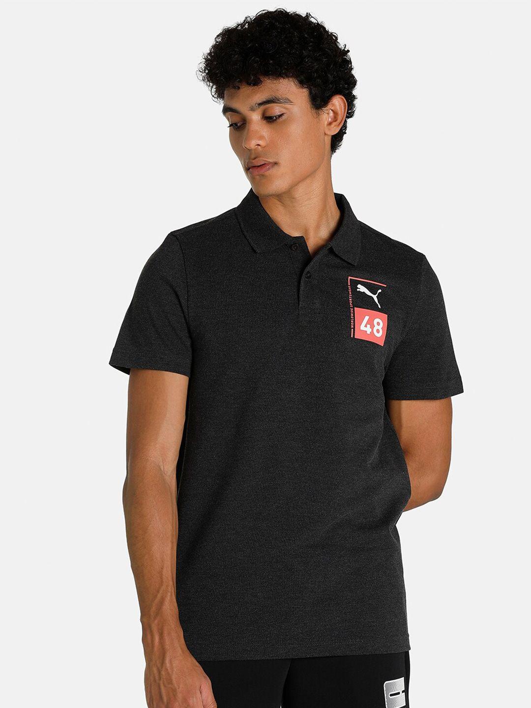 puma men black graphic polo collar slim fit t-shirt