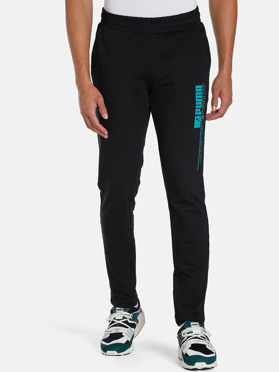 puma men black knitted pant futuristic logo printed track pant