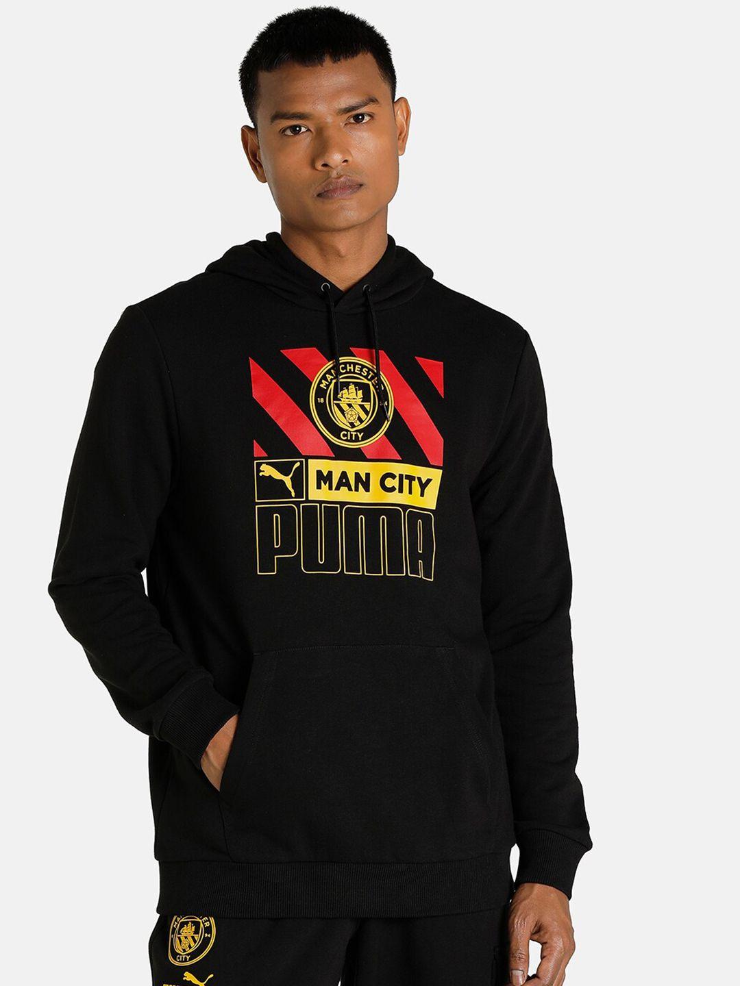 puma men black manchester city f.c. soccer ftblcore  printed sweatshirt