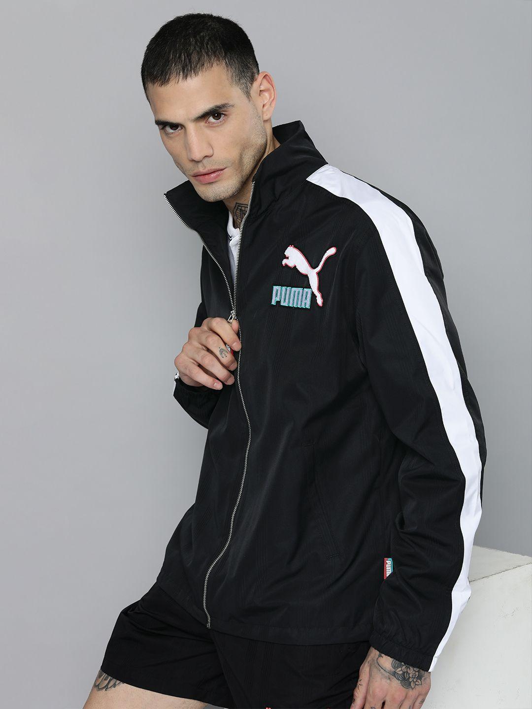 puma men black off white brand logo printed sporty jacket