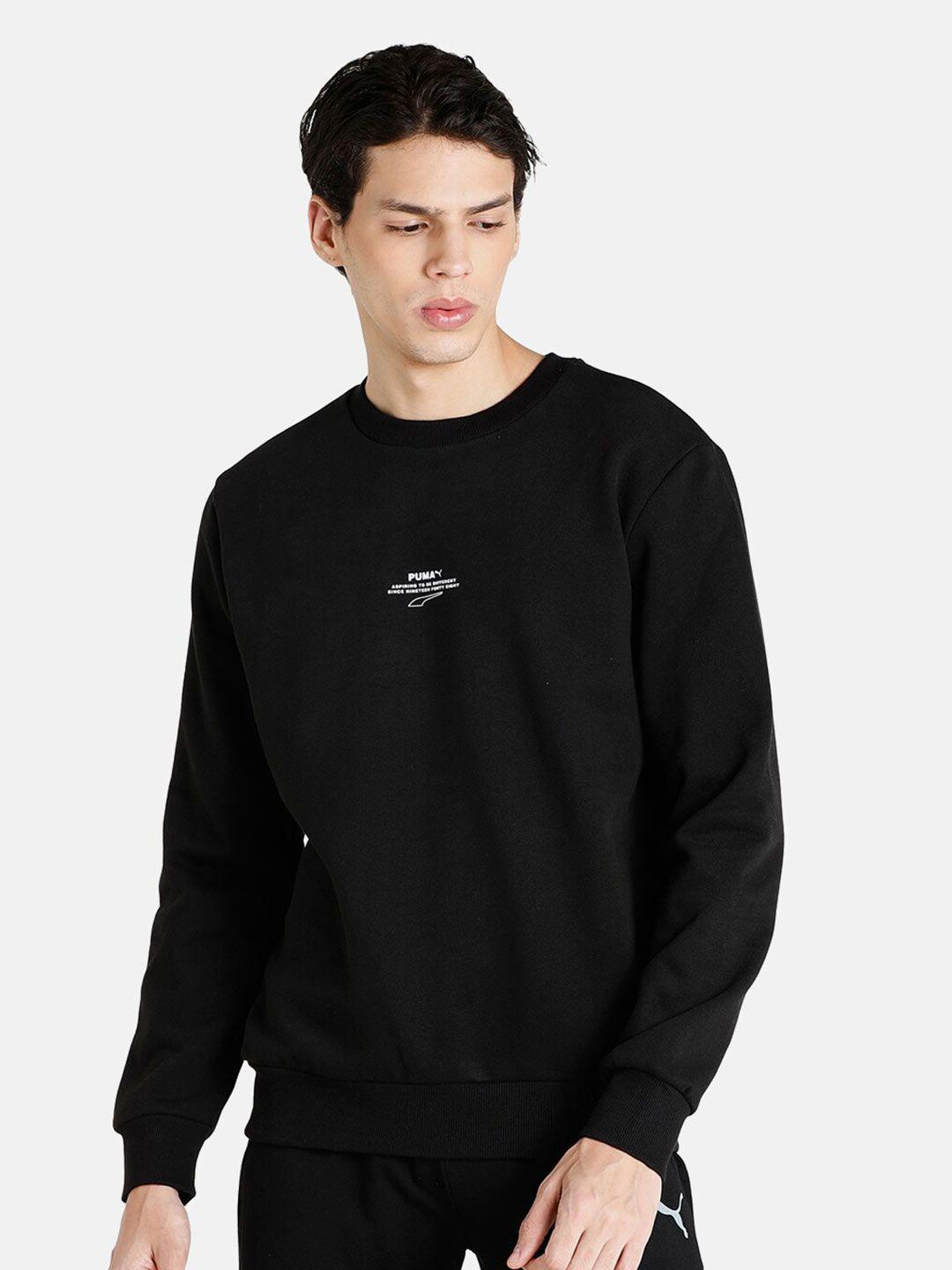 puma men black printed avenir graphic crew cotton sweatshirt