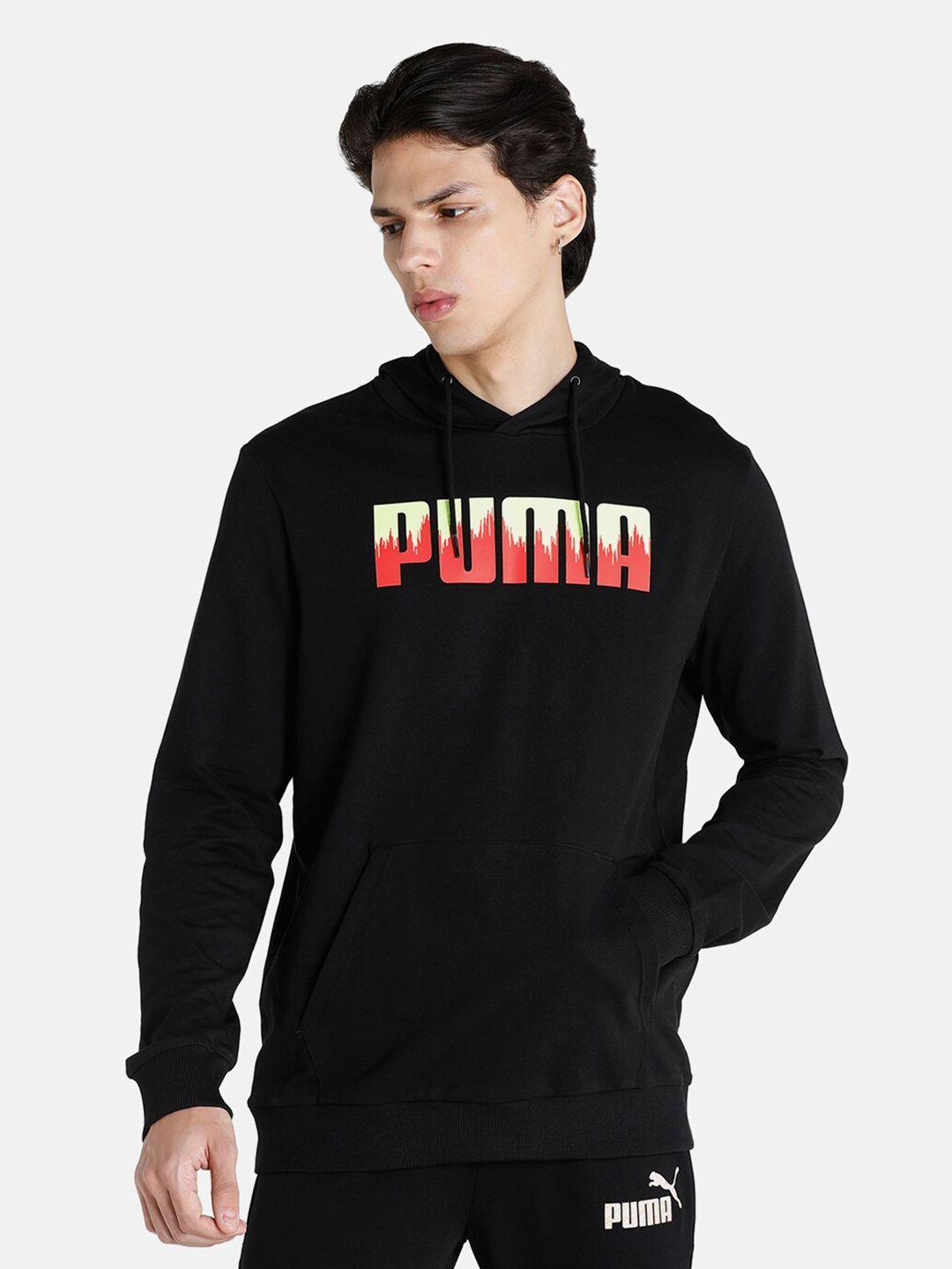 puma men black printed hooded sweatshirt