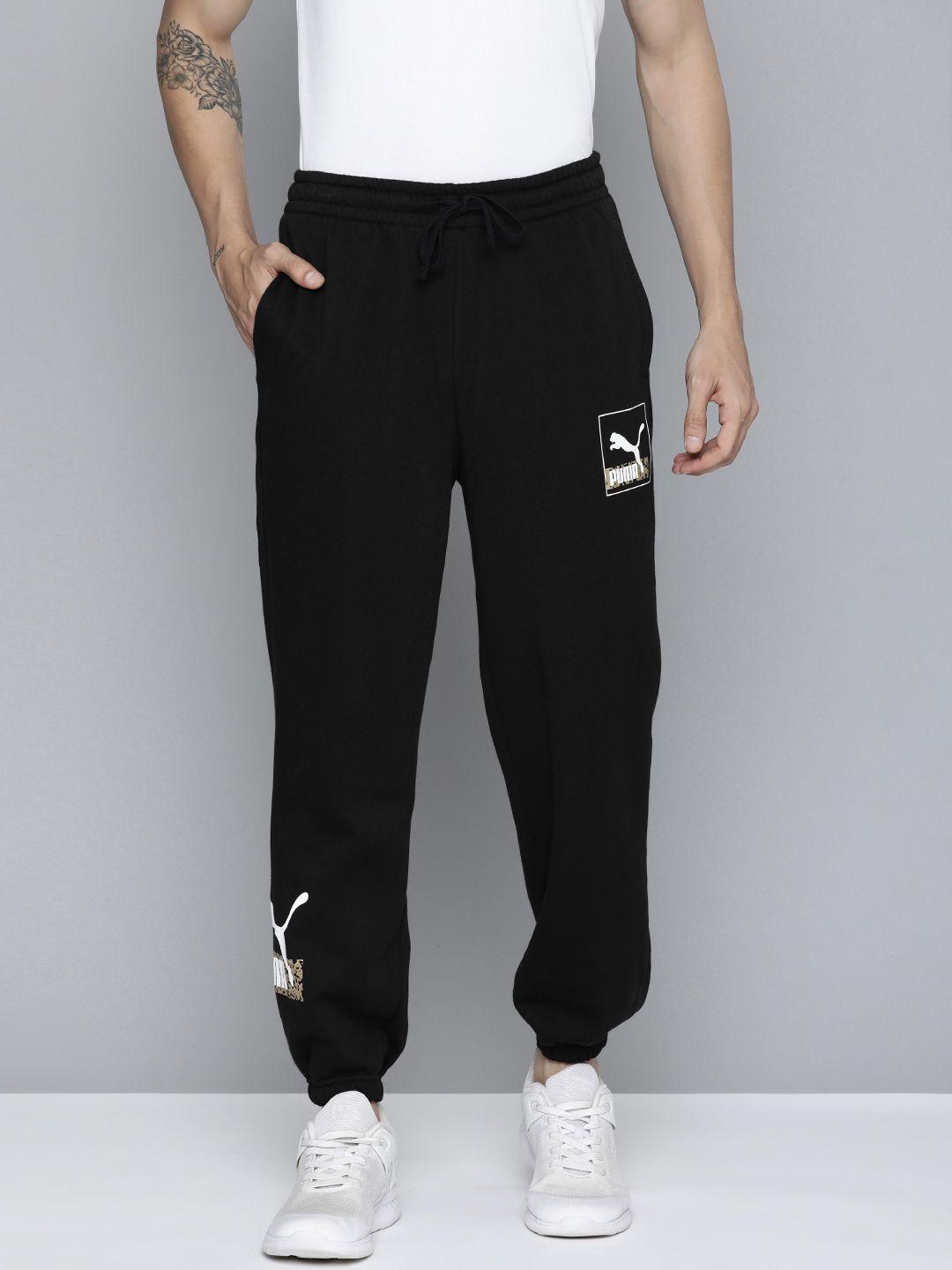 puma men black printed relaxed fit brand love joggers