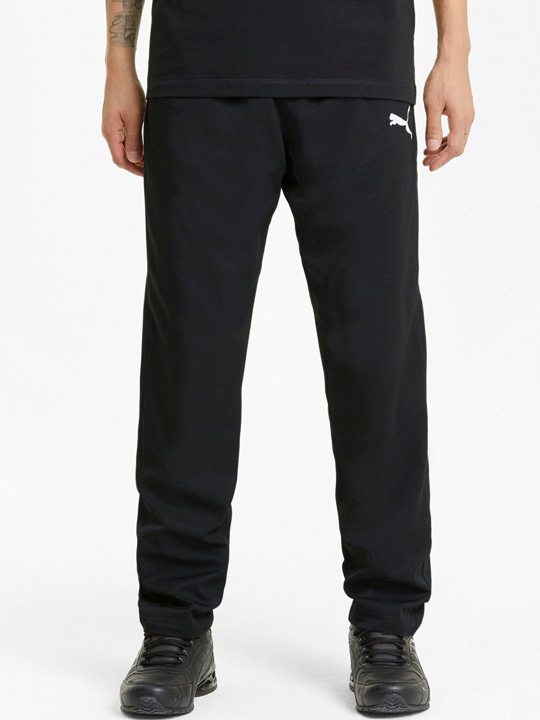 puma men black solid active woven track pants