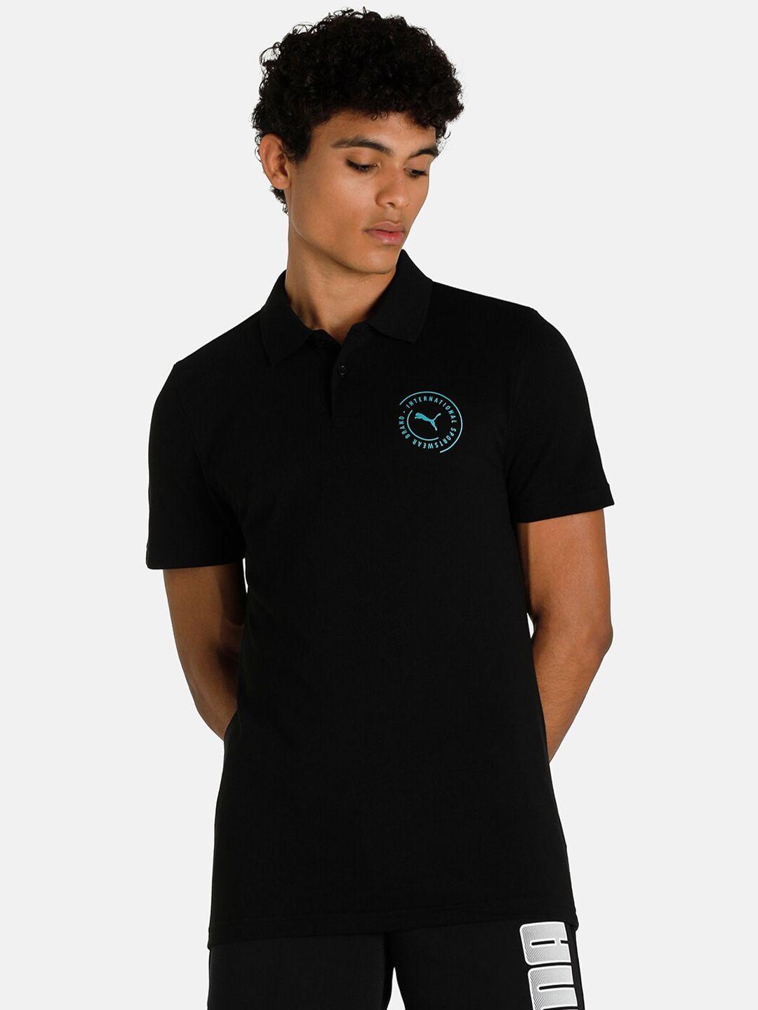 puma men black solid cotton tshirts