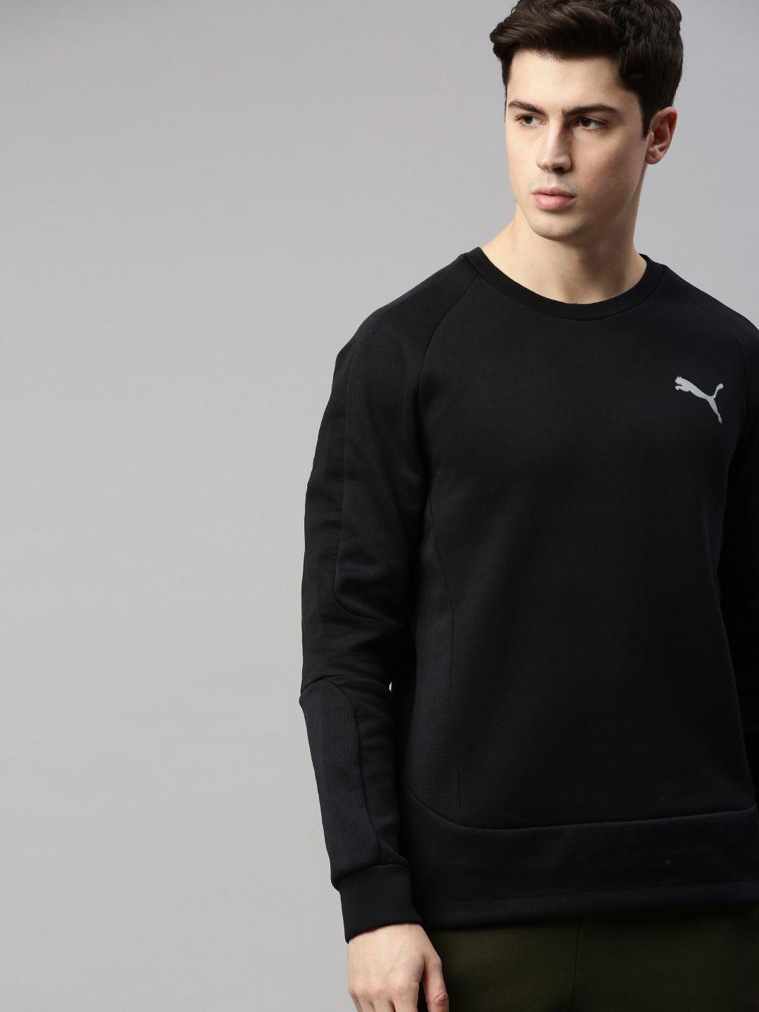 puma men black solid evostripe crew sweatshirt