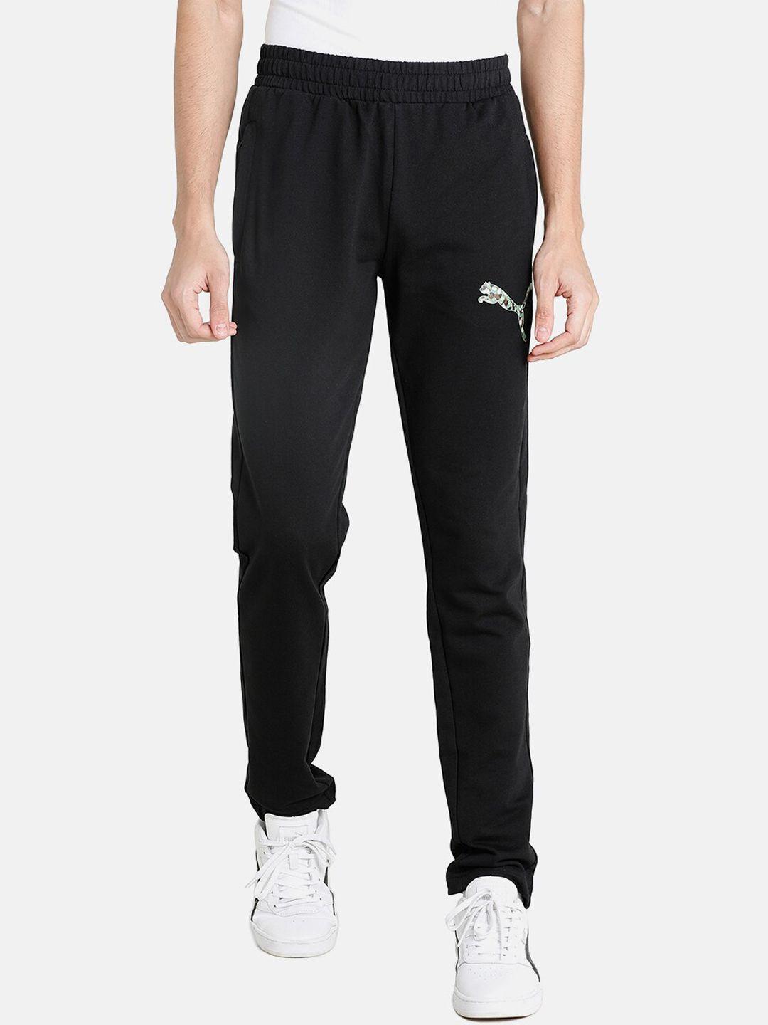 puma men black solid graphic track pant