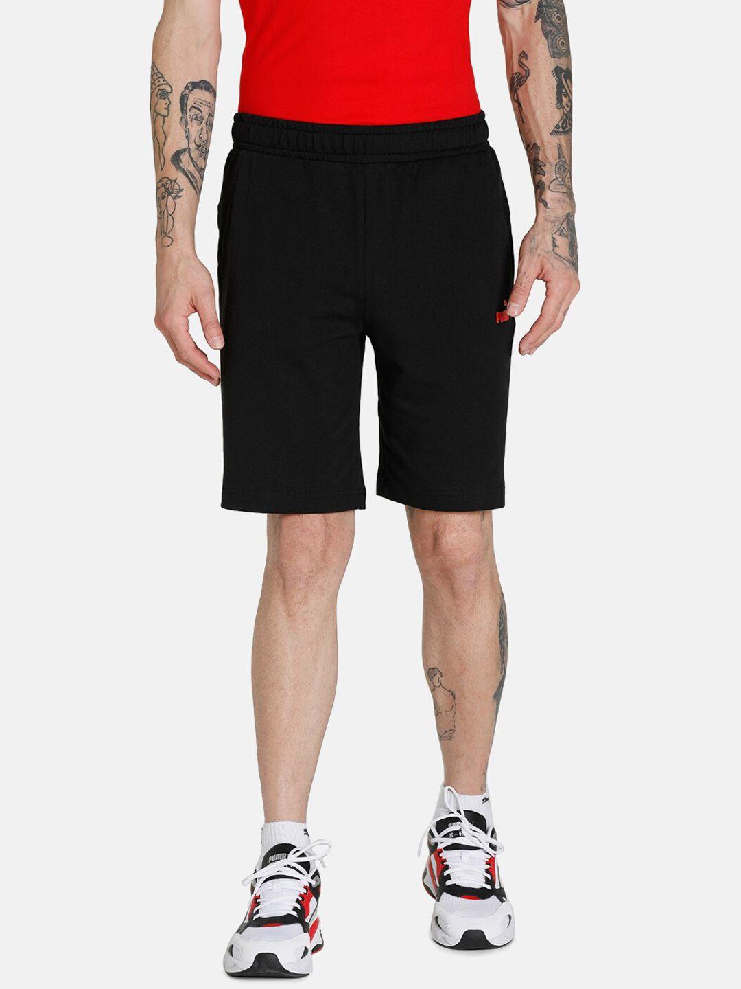 puma men black solid knitted sports shorts