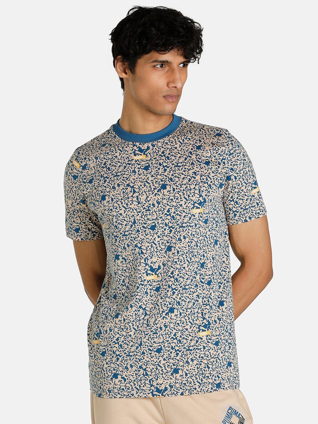 puma men blue & cream-colored brand love aop t-shirt