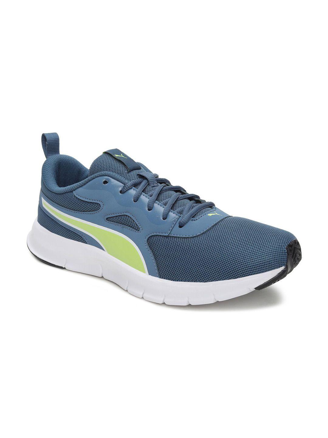 puma men blue & fluorescent green mesh running shoes