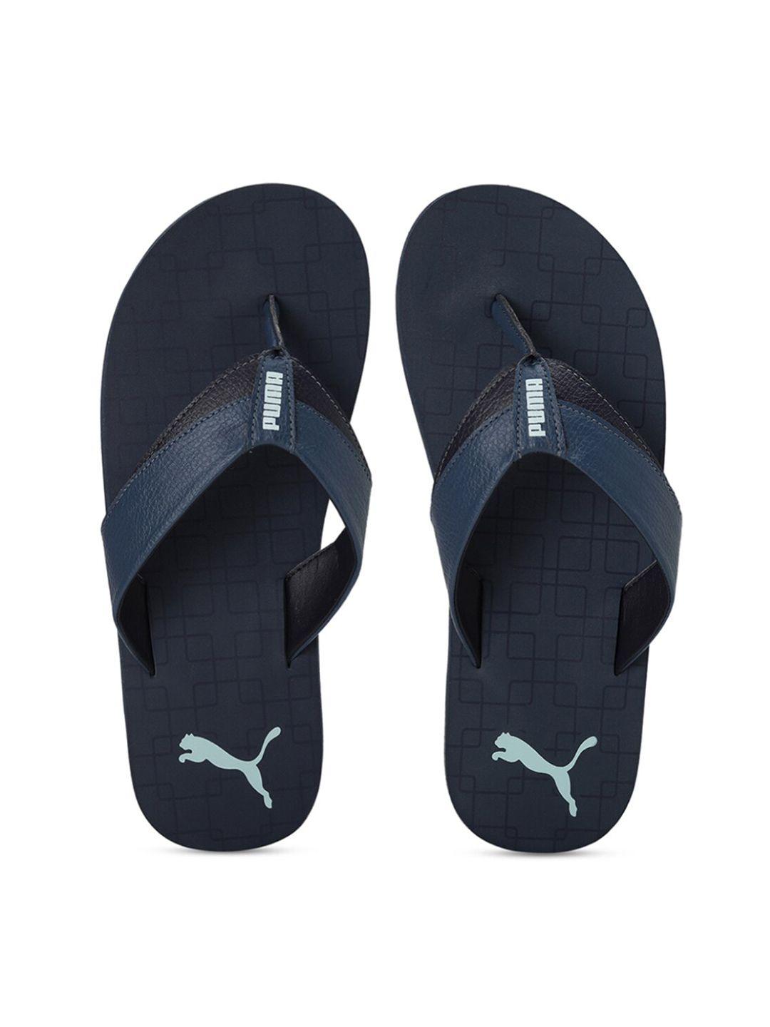 puma men blue & white printed thong flip-flops