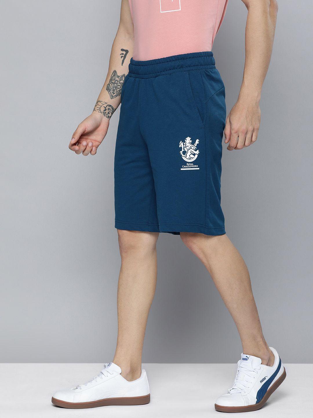 puma men blue & white puma x royal challengers bangalore graphic shorts