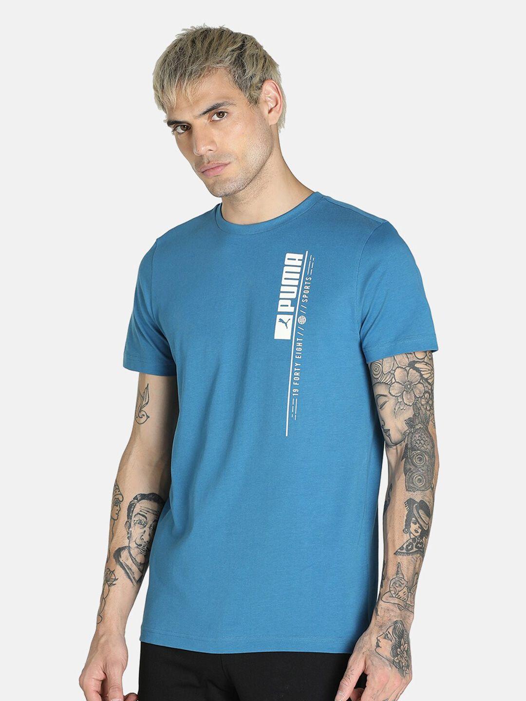 puma men blue 19 forty eight graphic slim fit t-shirt